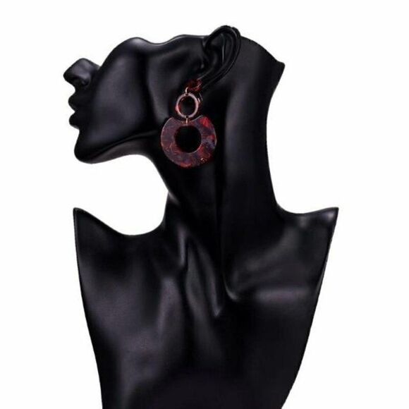 5/$25 Red Retro Multi-Color Acetate Earrings - Picture 6 of 8